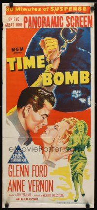 8t886 TIME BOMB Aust daybill '53 different art of Glenn Ford & Anne Vernon in explosive action!