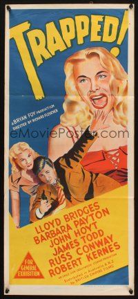 8t900 TRAPPED Aust daybill '49 film noir, art of Lloyd Bridges, sexy Barbara Payton!