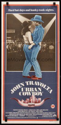8t919 URBAN COWBOY Aust daybill '80 great image of John Travolta in cowboy hat dancing!