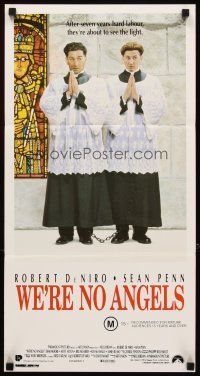 8t953 WE'RE NO ANGELS Aust daybill '89 wacky image of fake priests Robert De Niro & Sean Penn!