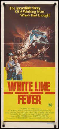 8t966 WHITE LINE FEVER Aust daybill '75 Jan-Michael Vincent, cool truck crash artwork!