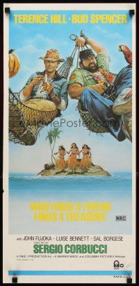 8t969 WHO FINDS A FRIEND FINDS A TREASURE Aust daybill '81 art of Terence Hill & Spencer by Casaro