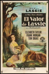 8t017 COURAGE OF LASSIE Spanish/U.S. 1sh '46 artwork of Elizabeth Taylor with famous canine!