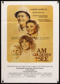 8t267 ON GOLDEN POND German '81 art of Katharine Hepburn, Henry Fonda, and Jane Fonda by deMar!