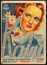 8t029 KATYI Hungarian 33x47 '42 wonderful artwork of pretty Tolnay Klari in title role by Gezay!
