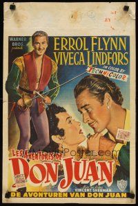 8y003 ADVENTURES OF DON JUAN Belgian '49 cool art of Errol Flynn in a breathless adventure!