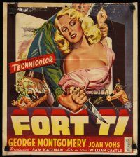 8y078 FORT TI Belgian '53 Fort Ticonderoga, cool 3-D art of George Montgomery & girls fighting!
