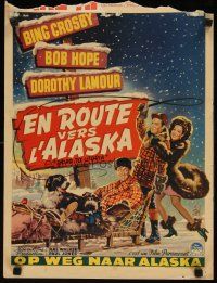 8y165 ROAD TO UTOPIA Belgian '46 art of Bob Hope, sexy Dorothy Lamour & Bing Crosby on sled!