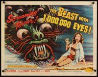 8y518 BEAST WITH 1,000,000 EYES 1/2sh '55 great art of monster attacking sexy girl by Albert Kallis!