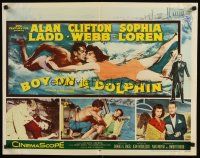8y534 BOY ON A DOLPHIN 1/2sh '57 art of Alan Ladd & sexiest Sophia Loren swimming underwater!