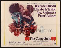 8y566 COMEDIANS 1/2sh '67 art of Richard Burton, Elizabeth Taylor, Alec Guinness & Peter Ustinov!