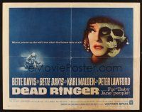 8y585 DEAD RINGER 1/2sh '64 creepy close up of skull & Bette Davis, who kills her own twin!