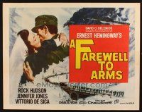 8y621 FAREWELL TO ARMS 1/2sh '58 art of Rock Hudson kissing Jennifer Jones, Ernest Hemingway