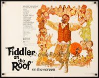 8y622 FIDDLER ON THE ROOF 1/2sh '72 cool artwork of Topol & cast by Ted CoConis!