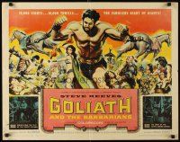 8y644 GOLIATH & THE BARBARIANS 1/2sh '59 Reynold Brown art of Steve Reeves pulling two horses!