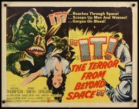8y686 IT! THE TERROR FROM BEYOND SPACE 1/2sh '58 great artwork of wacky monster with victim!