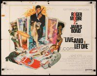 8y709 LIVE & LET DIE 1/2sh '73 art of Roger Moore as James Bond by Robert McGinnis!