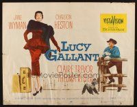 8y715 LUCY GALLANT style B 1/2sh '55 art of Jane Wyman, plus full-length kissing Charlton Heston!