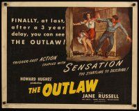 8y758 OUTLAW 1/2sh R50 Howard Hughes, RW artwork of sexy Jane Russell in peril!