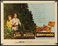 8y816 SANTIAGO 1/2sh '56 artwork of Alan Ladd with gun & Rossana Podesta in the jungle!