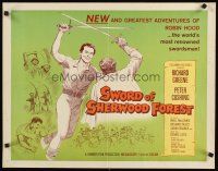 8y865 SWORD OF SHERWOOD FOREST 1/2sh '60 art of Richard Greene as Robin Hood swordfighting!