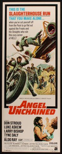 8z044 ANGEL UNCHAINED int'l insert '70 AIP, bikers & hippies, this is the hell run that you make alone!
