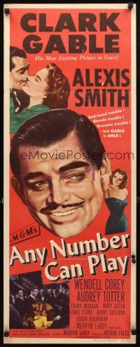 8z045 ANY NUMBER CAN PLAY insert '49 gambler Clark Gable loves Alexis Smith AND Audrey Totter!