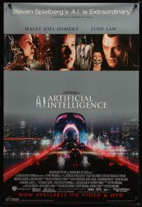 9a008 A.I. ARTIFICIAL INTELLIGENCE video 1sh '01 Steven Spielberg, Haley Joel Osment, Jude Law