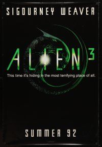 9a031 ALIEN 3 teaser 1sh '92 Sigourney Weaver, 3 times the danger, 3 times the terror!