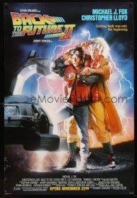 9a054 BACK TO THE FUTURE II advance DS 1sh '89 art of Michael J. Fox by Drew Struzan!