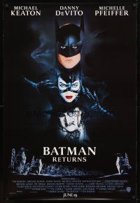 9a067 BATMAN RETURNS advance DS 1sh '92 Michael Keaton, Danny DeVito, Michelle Pfeiffer!