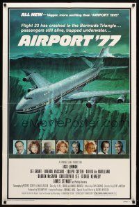 9b023 AIRPORT '77 1sh '77 Lee Grant, Jack Lemmon, Olivia de Havilland, Bermuda Triangle crash art!