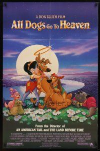 9b028 ALL DOGS GO TO HEAVEN DS 1sh '89 Don Bluth, Dom Deluise, cute art of dogs & girl!