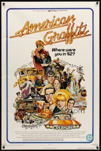 9b037 AMERICAN GRAFFITI 1sh '73 George Lucas teen classic, it was the time of your life!