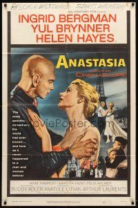 9b044 ANASTASIA 1sh '56 great romantic close up art of Ingrid Bergman & Yul Brynner!