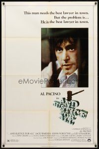 9b048 AND JUSTICE FOR ALL 1sh '79 directed by Norman Jewison, Al Pacino fights back!