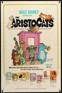 9b055 ARISTOCATS 1sh '71 Walt Disney feline jazz musical cartoon, great colorful art!