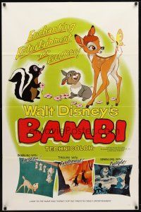 9b073 BAMBI style B 1sh R66 Walt Disney cartoon deer classic, great art with Thumper & Flower!