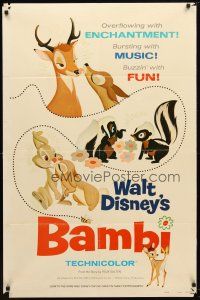 9b072 BAMBI style A 1sh R75 Walt Disney cartoon deer classic, great art with Thumper & Flower!