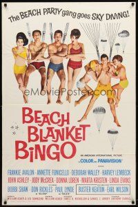 9b079 BEACH BLANKET BINGO 1sh '65 Frankie Avalon & Annette Funicello go sky diving!