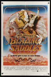 9b115 BLAZING SADDLES 1sh '74 classic Mel Brooks western, art of Cleavon Little by John Alvin!