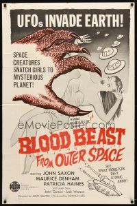 9b121 BLOOD BEAST FROM OUTER SPACE 1sh '66 UFOs invade Earth, creatures snatch sexy girls!