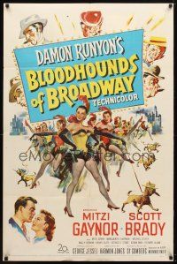9b126 BLOODHOUNDS OF BROADWAY 1sh '52 art of Mitzi Gaynor & sexy showgirls, Damon Runyon story!