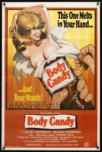 9b140 BODY CANDY video/theatrical 1sh '80 John Holmes, Juliet Anderson, fantastic sexy artwork!