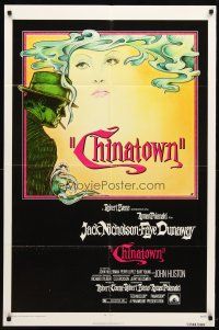 9b190 CHINATOWN 1sh '74 art of Jack Nicholson & Faye Dunaway by Jim Pearsall, Roman Polanski!