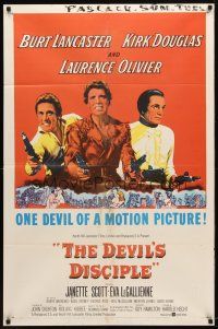 9b245 DEVIL'S DISCIPLE 1sh '59 Burt Lancaster, Kirk Douglas & Laurence Olivier all with two guns!