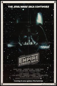 9b282 EMPIRE STRIKES BACK advance 1sh '80 cool c/u image of Darth Vader head floating in space!