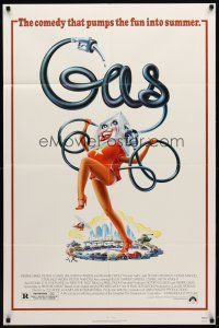 9b344 GAS 1sh '81 Susan Anspach, Howie Mandel, wacky artwork of gas pump with legs!