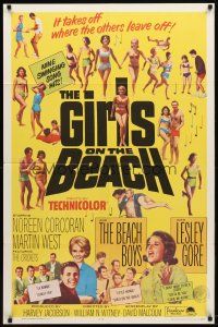 9b353 GIRLS ON THE BEACH 1sh '65 Beach Boys, Lesley Gore, LOTS of sexy babes in bikinis!
