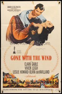 9b361 GONE WITH THE WIND 1sh R61 Clark Gable, Vivien Leigh, Olivia de Havilland, all-time classic!